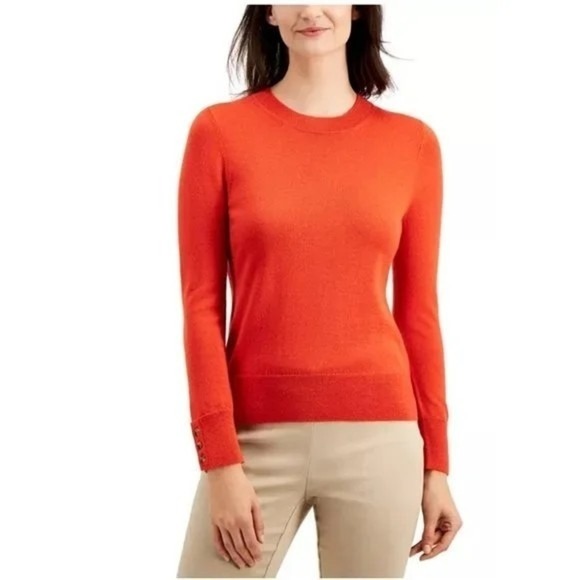 Charter Club Button-Sleeve Sweater Poincianae S - Picture 1 of 3